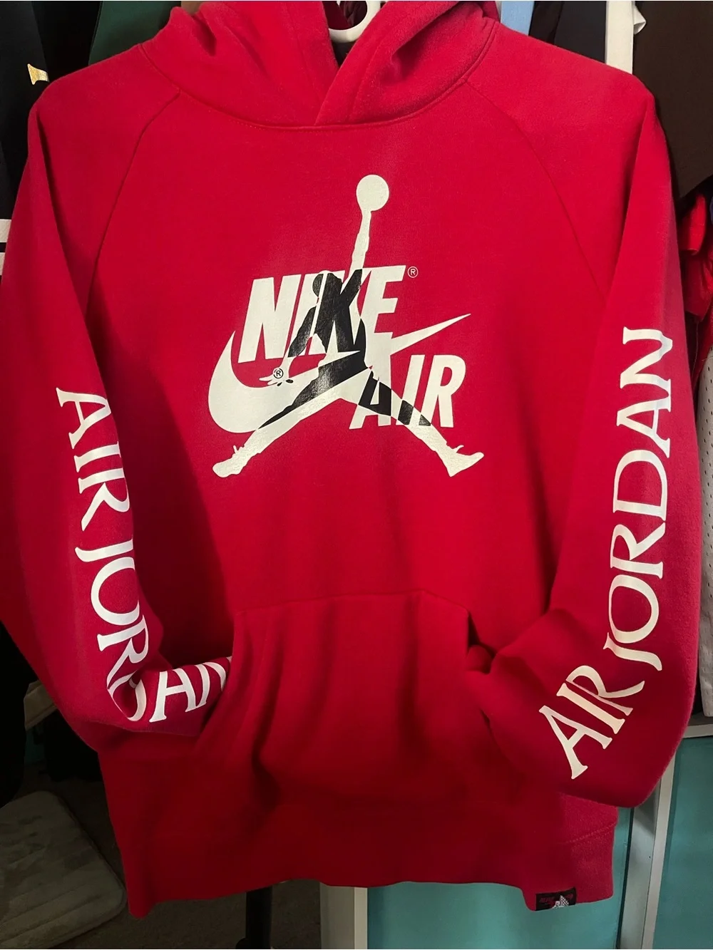 Nike Air Jordan Red Hoodie with White Logo